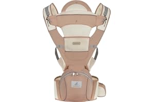 TREER-SHOP Porte Bébé Ergonomique, Treer Multifonctionnel Baby Carrier Ventral Dorsal avec Siège à Hanche Dorsaux Respirant Ajustable pour Nouveau-né et Petit Enfant (Chameau)