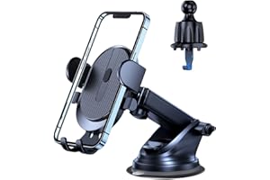 TOPK Samochodowy uchwyt na telefon, regulowany uchwyt z obrotem o 360°, do wszystkich smartfonów 12-17 cm, kompatybilny z deską rozdzielczą, przednią szybą i odpowietrznikiem, niezbędne akcesoria