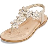 ZOEREA Sandali Piatti da Donna da Estate Strass Fiore Bohemia Flip Flop Spiaggia Estivi Scarpe Casual Open Toe Tacco Piatto