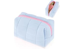 Sibba Makeup Pouch Pencil Bag 1PC Small Cosmetic Toiletry Case with Zipper Make Up Purse Inside Organizer Backpack Essentials Aesthetic Make-Up Portable Daily Storage Travel Set(Blue)