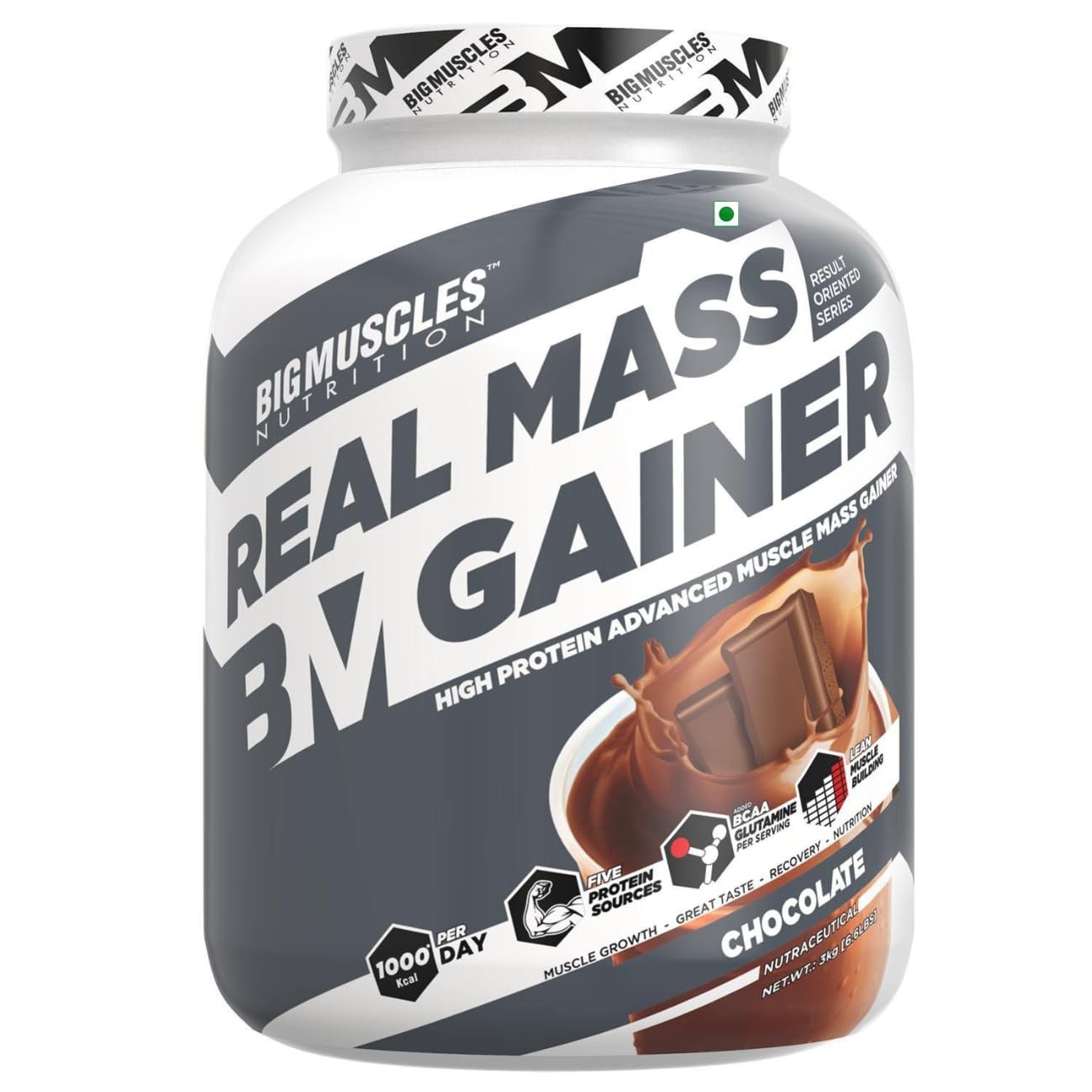 Bigmuscles Nutrition Real Mass Gainer [3Kg, Chocolate] | Lean Whey Protein Muscle Mass Gainer | Complex Carbohydrates, | 1000