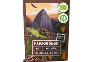 NaturaleBio Ekologiska Råa Kakaobönor | 400 g, Rena Kakaobönor av Sorten Theobroma Cacao, Naturliga och Obehandlade, Odlade i Tropiska Regioner