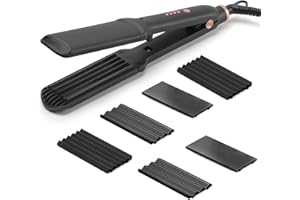 FAUXPONT Plancha de pelo, Plancha Para el Pelo con 6 Placas Intercambiables para Alisar e Rizar, Plancha Pelo Viaje de Pelo, con Tecnología Iónica, Cerámica Anti-estática, Temperatura Ajustable (Negro)