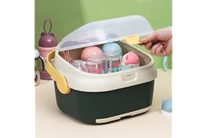 PLPLAAOO Organizador Grande de Caja de Almacenamiento de Biberones con Tapa, Almacenamiento En Rack de Secado de Biberones, Contenedor de Caja de Almacenamiento de Biberones con Ventilación Giratoria(Verde)