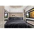 Homiest 4pcs RV Short Queen Satin Sheets Set Luxury Silky Satin Bedding Set with 10" Deep Pocket, Camper Queen Sheets, 1 Fitted Sheet + 1 Flat Sheet + 2 Pillowcases (RV Short Queen, Black)