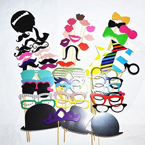 Ohuhu® 58pcs Foto Booth, Foto Fotorequisiten, Fotoaccessoire, Foto DIY Kit für Hochzeits, Geburtstags-Weihnachten Favor, Party Supplies, Dress-up Zubehör, Kostüme mit Schnurrbart, Brille (Fotorequisiten)