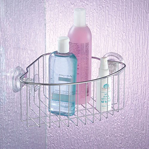 InterDesign Power Lock Reo Badezimmer-/Dusch-Caddy mit Saugnapf für Shampoo, Conditioner, Seife – Ecke, Edelstahl - 4