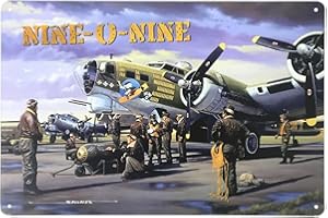 FÉENOMENN Plaque Métal Déco Vintage - Nine-O-Nine - Avion Guerre Bombardier USA (20x30cm)
