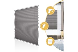 ‎DESWELL Deswell Plissee Rollo Jalousie ohne Bohren Klemmfix für Fenster & Tür Anthrazit 90 x 120 cm(Breite x Höhe), Plisseerollo Stoff Sonnenschutz leicht zu montieren & Verspannt 4 Locks