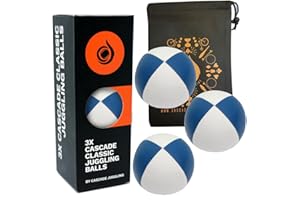 CASCADE JUGGLING 3 x Pro 115g Cascade Classic Juggling Balls - Thud Juggling Balls & Bag - Set of 3 Juggling Balls - Blue/ White
