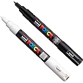 Posca PC-1M Boya Sanatı Mark&ouml;r Kalemleri - Kumaş Cam Metal Kalem - Siyah + Beyaz (Her Birinden 1 adet)