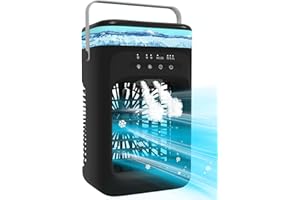 Omeyo Portable Air Cooler, Mini Mobile Air Conditioner, RGB 7 LED Light, Timed function Modes Room Cooler, Air Coolers for Home, Office, Bedroom,Black