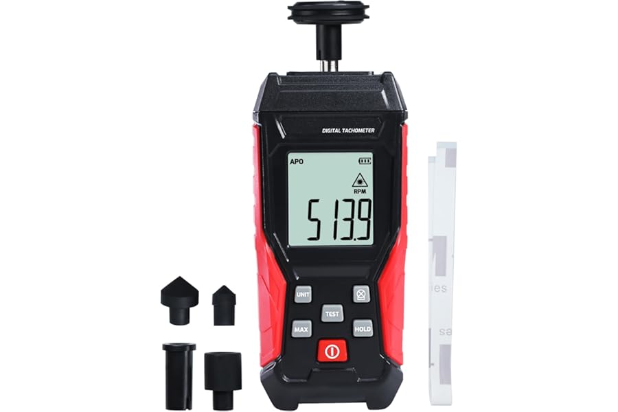 Digital 2-in-1 Tachometer Noncontact Laser Photo Sensor 3~99999RPM and Contact 3~19999RPM Meter RPM Gauge Tester Professional MAX/MIN/Hold Data, Handheld Car Engine Tool