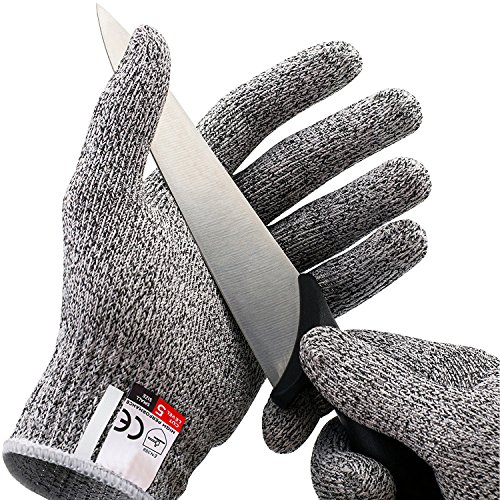 Preisvergleich Produktbild GZQ Schnittschutzhandschuhe, Lebensmittelqualität, Level 5 Schutz, Sicherheitsküchenhandschuhe zum Auslösen von Austern, zur Fischfiletierung, zum Hobeln von Gemüse, Schneiden von Fleisch und Holz schnitzen, 1 Paar, grau
