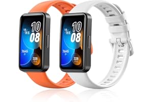 KeeFos [2 Stück Armband Kompatibel mit Huawei Band 9 / Huawei Band 8, Silikon Ersatzarmband Herren Damen Silikonarmband Kompatibel mit Huawei Band 9 / Huawei Band 8 - Orange+Weiß