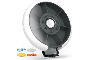 Kafeiya Portapillole Giornaliero,Portapillole Settimanale,Portapillole Giornaliero per 7 Giorni,Scatola Rotonda Portatile,Organizer per Pillole da Viaggio(Nero)