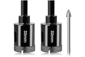 32mm Diamond Hole Cutter Josaton 2Pcs Dry Tile Hole Saw Set for Glass, Porcelain, Tile, Marble, Ceramic, Granite