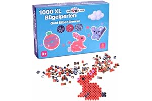 HAPPY PRICE TOYS 1000 perles à repasser Maxi XL 10 mm or bronze argent. Grandes perles à repasser de 10 mm pour enfants à partir de 3 ans. Pour garçons et filles. Compatible avec toutes les plaques à picots Maxi de