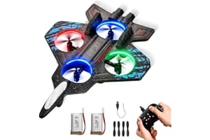 Zikynn 2.4GHz Remote Control Airplane with LED Lights, Foam RC Plane with 2 Batteries, 3 Speed Settings, 4 Spare Propellers – Perfect for Kids, Boys, Beginners, and Adults