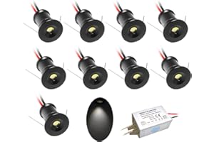 KPSLUCERNA Lámpara empotrable para cocina, 9 unidades, 12 V, 1 W, foco LED empotrable para cocina, escaleras, armario, iluminación de casa, vitrinas, pequeño foco LED , carcasa blanca (Negro Luz fría, 120°)