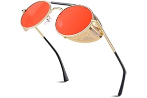 Sunier Retro Round Steampunk Sunglasses Side Shield Goggles Gothic Sun Glasses