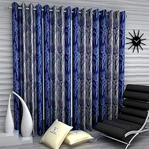 Fashion String 4 Pieces Door Curtain Set, 7 feet Long,Blue, Polyester