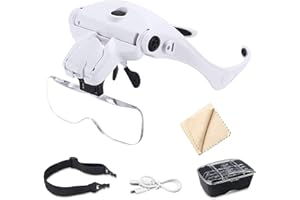 TOSUCS Lente Ingrandimento con Luce, Occhiali Ingrandimento Professionali per Modellismo,Riparazione Orologi,Dentista,Lavori di Miniatura - 5 Lenti Intercambiabili 1.0X, 1.5X, 2.0X, 2.5X, 3.5X