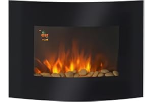 HOMCOM Chimenea Eléctrica 900W/1800W Chimenea Decorativa de Pared con Temperatura Ajustable Efecto Llamas Atmosféricas y Mando a Distancia para Sala 25-30 m² 65x11,4x52 cm Negro