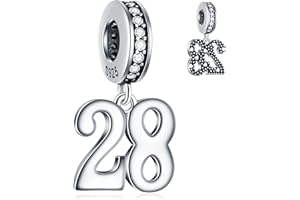 GLOWDAS 10 à 25 28 30 31 33 35 36 40 45 50 55 60 65 70 75 80 charms anniversaire, convient au bracelet/collier d'anniversary européen, perles pendentif numéro en argent sterling 925, cadeaux pour famille/amis