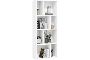 WOLTU Libreria Scaffale a 4 Ripiani, Libreria a Cubi, Portaoggetti Autoportante, Scaffale Espositivo con 8 Scomparti Aperti, per Salotto Camera da Letto, in Legno Bianco, 60x29x143,5 cm, SK032ws
