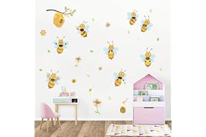 ufengke Adesivi Murali Ape Gialla Adesivi Muro Fiorellini Alveare Ramo per Camera da Letto Bambini Soggiorno Asilo Nido Decorazioni Parete