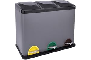 SVITA TC3X15 Treteimer 45 Liter Grau 3X 15L dreifach Abfalleimer 3er-Mülleimer Mülltrennung Küchen-Eimer