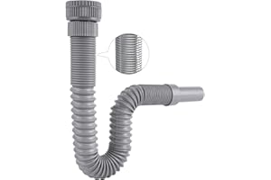 Hibbent Siphon Lavabo de Bain, Siphon Flexible Anti-Odeurs Avec Fil d'Acier Encastré, 1 1/4" vers 1 1/2" x 32mm, Siphon Evier Cuisine, Evacuation Evier, Tuyau de Vidange Flexible - Gris