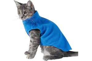 DROOLINGDOG Cat Fleece Vest Small Pet Fleece Sweater for Cats Only Cat Clothes Boy, Blue, Small