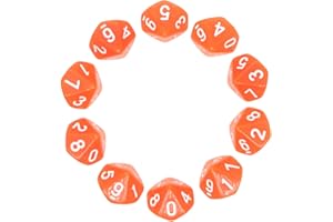 Deolven Kostki D10, 10 szt. przezroczystych pomarańczowych kostek polihedralnych, 10 stron przezroczystych kostek do DND MTG RPG lochów i smoków