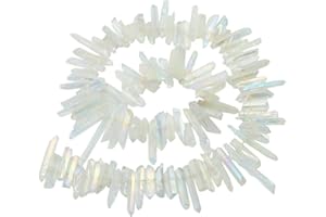 ‎KYEYGWO KYEYGWO Titanium Beschichtet Kristall Punkt Perlen Grobe Stein Sticks Spikes Natürliche Quarz Gebohrt 15 Zoll Strang Lose Perlen für Schmuck Machen