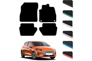 GCM - Car Floor Mats for Ford Fiesta Mk8 2017 To Present Full Coverage Floor Protection - Anti Slip & Fit Car Mat with Clips Easy to Clean Car Carpet for All-Weather- Black Edging, Carpet