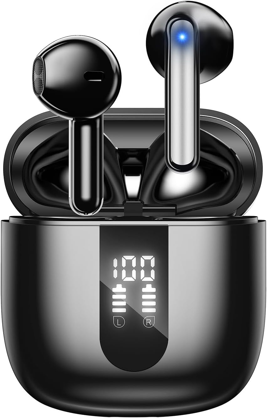 JBES Wireless Earbuds Bluetooth Earphones, 60H Deep Bass Ear Buds with 6 Noise Cancelling Microphone, IP5 Waterproof in Ear Headphones for iPhone Android Sports Gaming (Mulit Black)