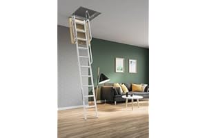 Service Solutions - Scala Retrattile per Soffitta – [VARI MODELLI E MISURE] (A 4 PEZZI PER SOFFITTA, BIANCA – CM 70 X 90 H300)