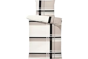 one-home Bettwäsche Mikrofaser Garnitur Bettbezug modern viele Muster mit Reißverschluss, Farbe:Grafisch beige, Größe:2 teilig 135x200 cm