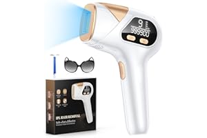 Glattol Épilateur Lumière Pulsée, Épilateur laser IPL 999900 Flashes avec 9 Niveaux d'énergie, pour Femmes et Hommes,Visage,Corps,Bikini