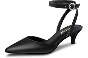 PIZZ ANNU Zapatos Mujer Comodos Vestir Punta Puntiaguda Kitten Heel Zapatos de Tacón Hebilla Tira de Tobillo EU 36-42