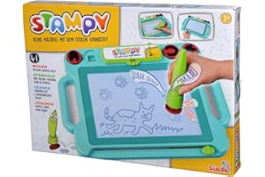 Simba Stampy 106334629 - Pizarra para colorear para niños, 41 x 29 cm, pizarra mágica magnética con bolígrafo de sonido, 4 sellos de animales con sonido, 3 tarjetas flash, pizarra magnética para niñas