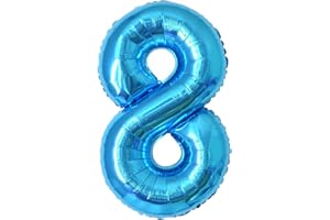 PARTYHAUSY Geburtstag zahlen luftballon 8 jahre | Folienballon 8 XXL Blau-Riesen Folienballon in 40" - 101cm Geburtstagsdeko - Ballon Zahl Deko zum Geburtstag - fliegt mit Helium