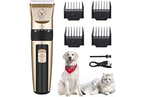Roziapro Professional Dog Clippers Cordless Pet Hair Clippers Quiet Hair Trimmer Rechargeable Cat Grooming Kit (Gold)