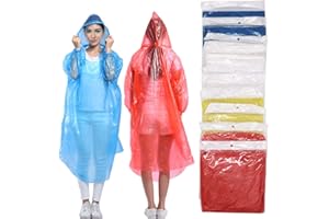 DUTWROY Rain Ponchos with Drawstring Hood 10 Pack Waterproof Rain Ponchos Transparent Emergency Raincoat Family Pack for Camping Hiking Climbing