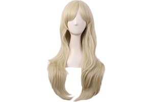 MapofBeauty 28 Pulgada/70 cm Monochrome Side Flequillo Natural Rizo Largo Rizo de Cosplay Pelucas (Dorado)