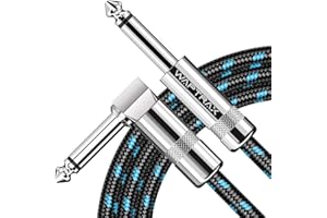 Waptrax Câble de guitare 3 m pour instrument électrique, basse et ampli pour mandoline électrique, audio professionnel, angle droit vers droit, noir/bleu