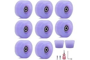 FUBESK Confezione da 8 ruote per pattini a rotelle con cuscinetti installati e 2 tappi per dita per pattinaggio a doppia , pattini quad e skateboard, uso esterno o interno, 58 x 32 mm, viola