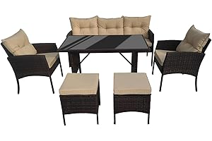 GADGETHAVEN Garden Furniture, Outdoor Furniture Handmade Rattan Garden Sofa Set with Cushions - Outdoor Patio Furniture for Relaxing Gatherings (Brown)